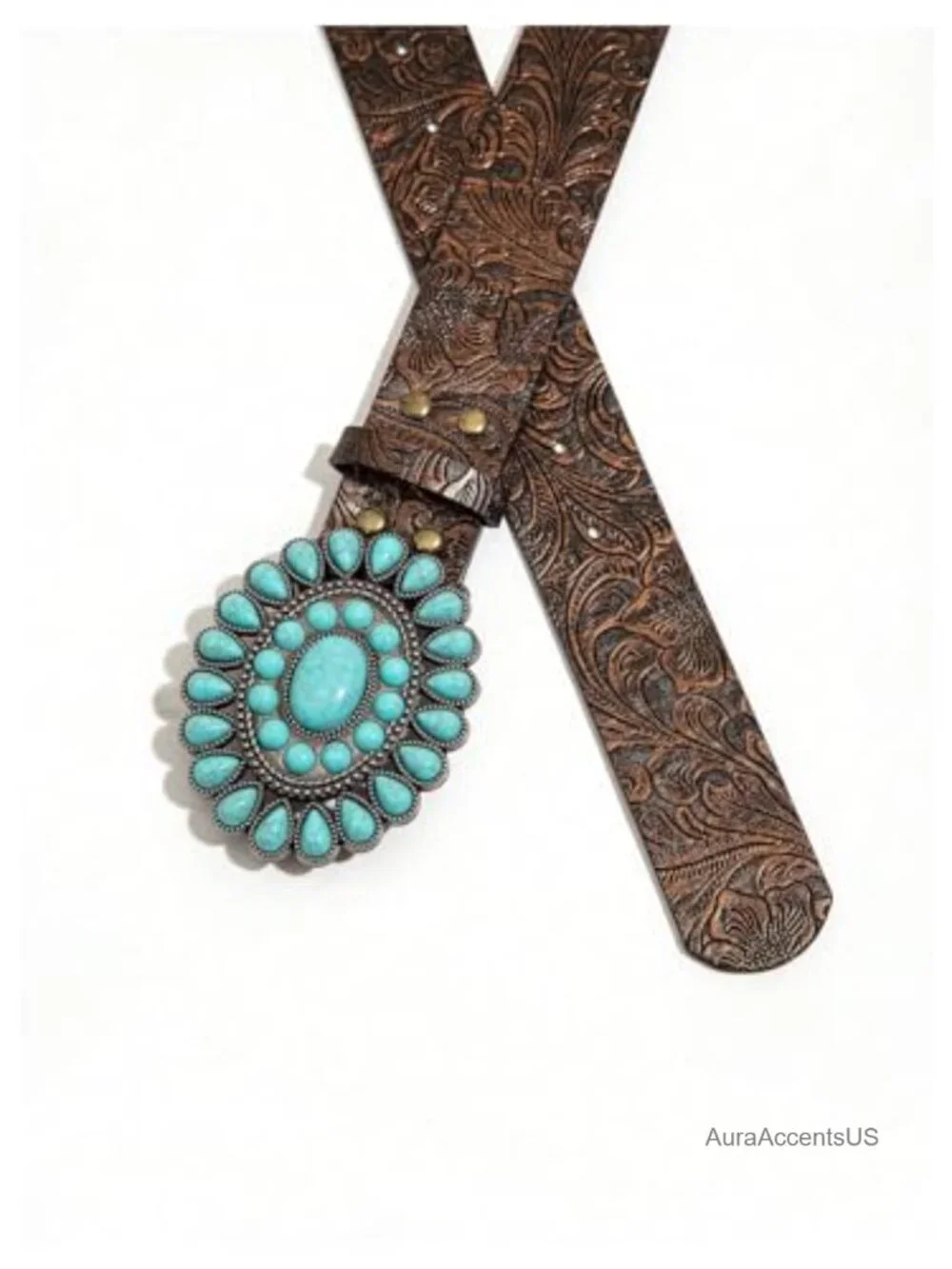 Faux Leather Western Cowgirl Belt Turquoise Concho Vintage Waist Belt